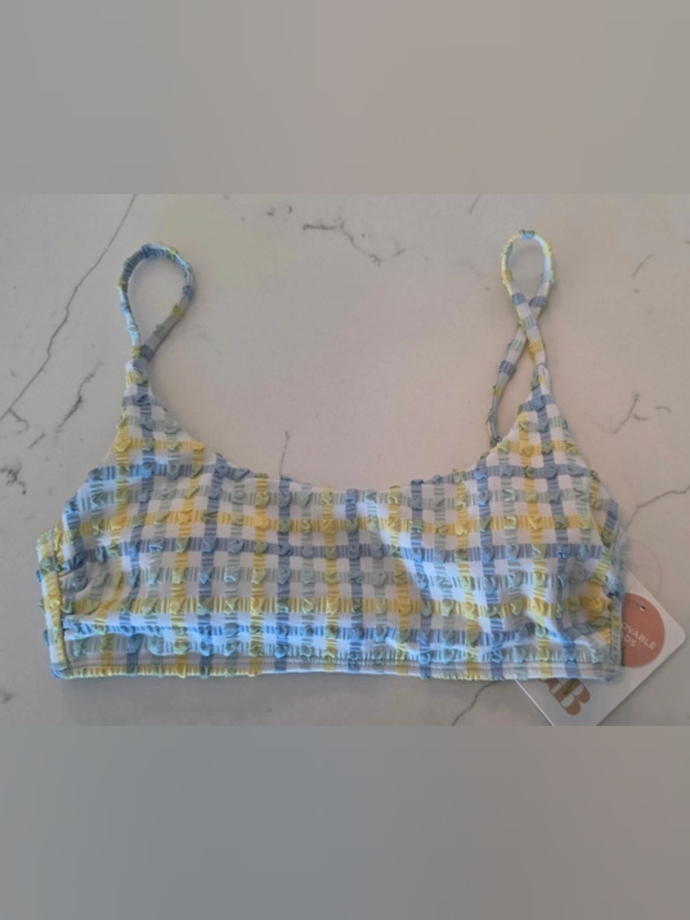 Gianni Bini Bikini Swim Top Plaid Retro Yellow & Blue Size Small NWT